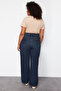 Koyu Mavi Yüksek Bel Comfort/Orta Esnek Straight Fit Denim Büyük Beden Jeans TBBSS24CJ00051 - 6