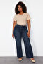 Koyu Mavi Yüksek Bel Comfort/Orta Esnek Straight Fit Denim Büyük Beden Jeans TBBSS24CJ00051 - 2