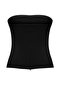 Siyah Straplez Fitted Drapeli Dokuma Bluz TWOSS24BZ00348 - 9