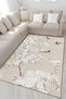 Beige Themed Floral Flower and Bird Patterned Creative Modern Decorative Carpet 4861 - 3