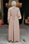 Self Belted Balloon Sleeve Mink Crinkle Wrinkled Fabric Hijab Dress 3034 - 5