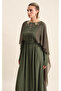 Viscose Evening Dress with Embroidered Neckline and Tulle Detail - 2