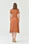 Women's Lined Aerobin Fabric Button-Down Design Ragage Collar Short Sleeve Brown Midi Dress 121 - 4