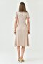 Women's Lined Aerobin Fabric Button-Down Design Ragage Collar Short Sleeve Beige Midi Dress 121 - 4