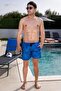 Men's Basic Blue Leaf Pattern Printed Sea Shorts with Pockets - 2