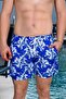 Men's Basic Leaf Printed Blue Swim Shorts with Pockets