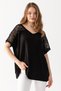 Black V-Neck Lace Detailed Women's Blouse - Bat Sleeve - 7