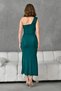 Women's Stretchy Buzzy Fabric Slit Detailed One Shoulder Sleeveless Midi Emerald Green Evening Dress 1050 - 4