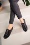 Woman's Black Perforated Lace-up Stone Sports Shoes - 3