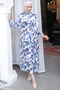 3988 Belt Detailed Patterned Dress Blue - 5