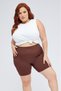 Curve Women's Plus Size Ribbed High Waist Gathering Knitted Biker Shorts Short Brown Leggings