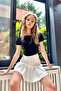 Woman's Black-White Asymmetric Cut Reverse Stitched 2-Piece Crop Blouse Set ALC-X12223 - 2