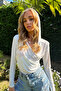 Woman's White Hooded Double Breasted Sandy Blouse ALC-X12248 - 4
