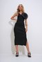 Women's Black V-Neck Rose Accessory Knitwear Maxi Length Dress Alc-X12184 - 4