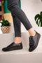 Woman's Black Perforated Lace-up Stone Sports Shoes - 2