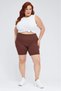 Curve Women's Plus Size Ribbed High Waist Gathering Knitted Biker Shorts Short Brown Leggings - 2