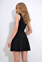Women's Black Shirt Collar Buttoned And Draped Loose Mini Dress ALC-X12154 - 5