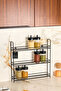 Black 3-Tier Wall Hanging Shelf, Spice Rack Stand, Kids Room Organizer - Metal Stainless - 2
