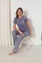 Short Sleeve Three Button Collar Blue Color Floral Pajama Set - 2