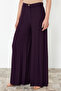 Plum Palazzo Extra Wide Leg Pleated Woven Trousers - 5