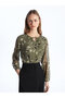 Crew Neck Patterned Long Sleeve Women's Blouse