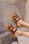PİERO Women's - Tan Leather Dusty, Gold Buckle Detailed Slippers - 8