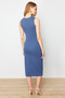 Indigo Zero Sleeve Slit Detailed Bodycone/Body Hugging Flexible Knitted Midi Pencil Dress TWOSS24EL00108 - 6