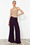 Plum Palazzo Extra Wide Leg Pleated Woven Trousers