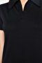 Siyah Polo Yaka Shift/Normal Kesim Midi Esnek Örme Elbise TWOSS24EL01012 - 5