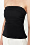 Siyah Straplez Fitted Drapeli Dokuma Bluz TWOSS24BZ00348 - 6