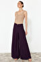Plum Palazzo Extra Wide Leg Pleated Woven Trousers - 3