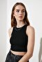 Women's Black Ribbed Super Crop Knitted Undershirt - 2