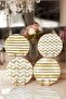 4-Piece White Background Gold Detailed Geometric Drawing Placemat & Plate