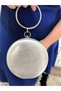 Silver Color Polished Stone Embroidered Women's Evening Dress Portfolio Clutch Bag - 2
