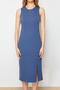 Indigo Zero Sleeve Slit Detailed Bodycone/Body Hugging Flexible Knitted Midi Pencil Dress TWOSS24EL00108 - 4