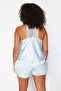 Blue Lace Detailed Satin Woven Pajamas Set TBBSS23AI00020 - 6