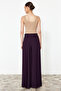 Plum Palazzo Extra Wide Leg Pleated Woven Trousers - 6