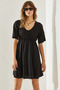 Women's Black Elastic Waist Wrap V-Neck Dress 60251162 - 4