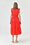 Women's Midi Length Red Dress with Elastic Waist Sleeve Ruffled Double Breasted Collar Belted 103 - 3