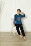 Long Sleeve Crew Neck Petrol Color Men's Pajama Set - 2