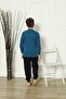 Long Sleeve Crew Neck Petrol Color Men's Pajama Set - 3