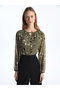 Crew Neck Patterned Long Sleeve Women's Blouse - 2