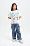Girl's Oversize Fit Crew Neck Back Printed Short Sleeve T-Shirt - 2