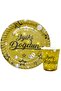 8-Piece Happy Birthday Gold Plate and Cup Set