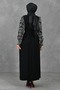 Patterned Black Cotton Belted Belted Maxi Modest Evening Dress 1620 - 3