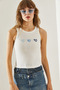 Women's Thin Strap Heart Embroidered Combed Cotton Blouse 60251200 - 4