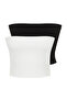 Siyah-Ekru 2'Li Paket Fitted Crop Esnek Örme Bluz TWOSS24BZ00600 - 6