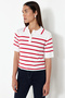 Krem Premium Kalite Polo Yaka Çizgili Triko Kazak TWOSS24KZ00048 - 3