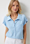 Women's Sky Blue Pocket Casual Knitted Shirt Dd01325