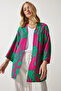 Women's Green Pink Patterned Viscose Kimono EN00615 - 6